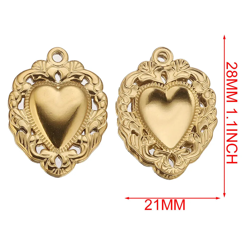 Gold Sacred Heart Charms for Jewelry Making