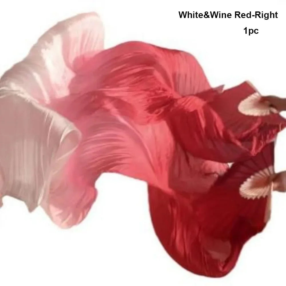 A single piece of white and wine red silk ribbon dance fan for practice.