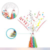 Clear cellophane treat bags tied with wire, showing colorful candies and treats spilling out.