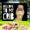 A white pet duck face is featured in a black frame with the text Welcome to My Crib on a green lawn.