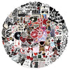 A circular collage of various Y2K aesthetic cartoon decals and graphic elements.