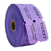 A roll of purple tearable raffle tickets with text like KEEP THIS COUPON 91540-014.