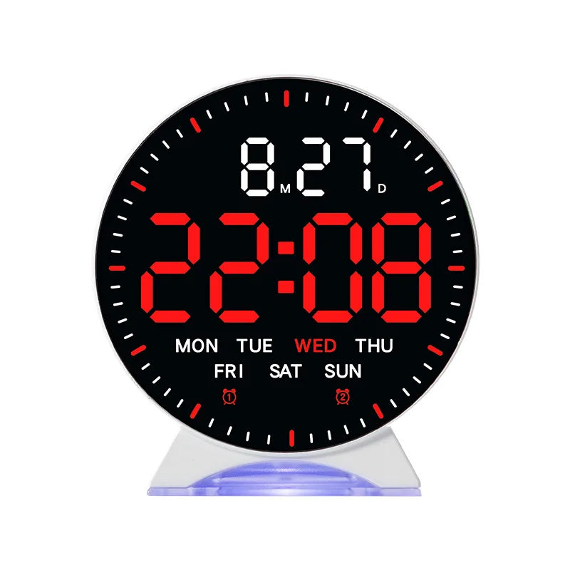 A digital alarm clock displaying 22:08 with a jumping seconds display on a black background.