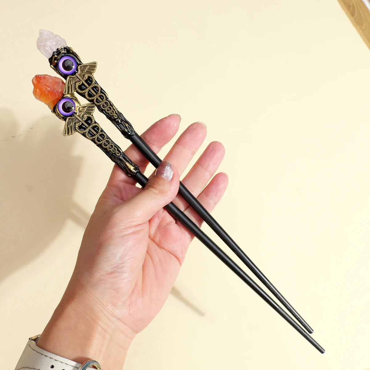 Natural Rose Quartz & Amethyst Evil Eye Crystal Wand