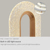 A high transmission lampshade featuring a textured crystal pattern and vertical wooden slats, with an inset showing the light