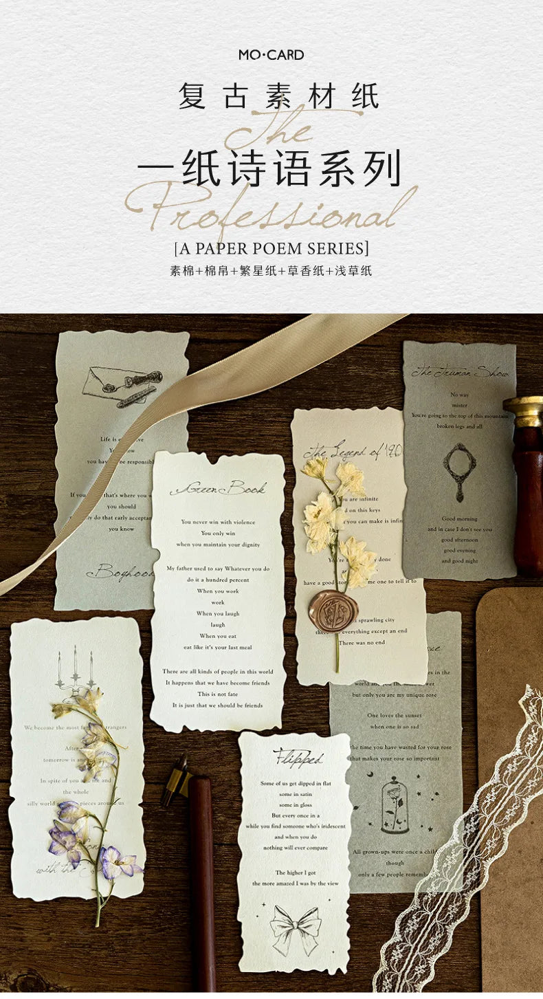 A collection of vintage old English manuscript decor paper sheets featuring calligraphy and botanical illustrations.