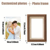 A wooden photo frame with a light brown border and a white mat, shown next to the dimensions of a custom-sized photo.