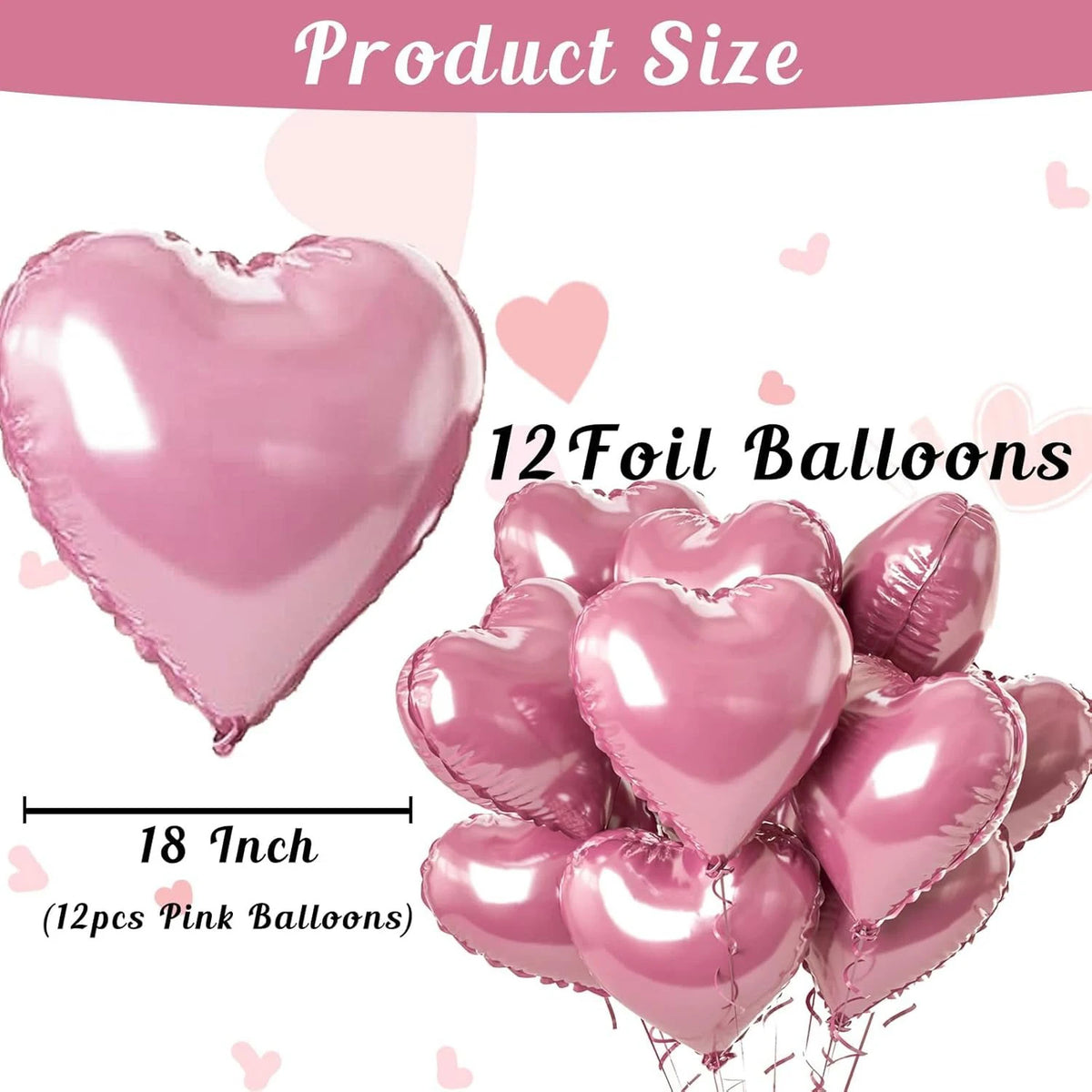 Ein Set rosa Herz-Luftballons, 46 cm groß, vor weißem Hintergrund.