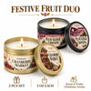 A festive fruit duo set featuring two Evoduck candles, one Cranberry Market and one Plum Sleigh Crossing.