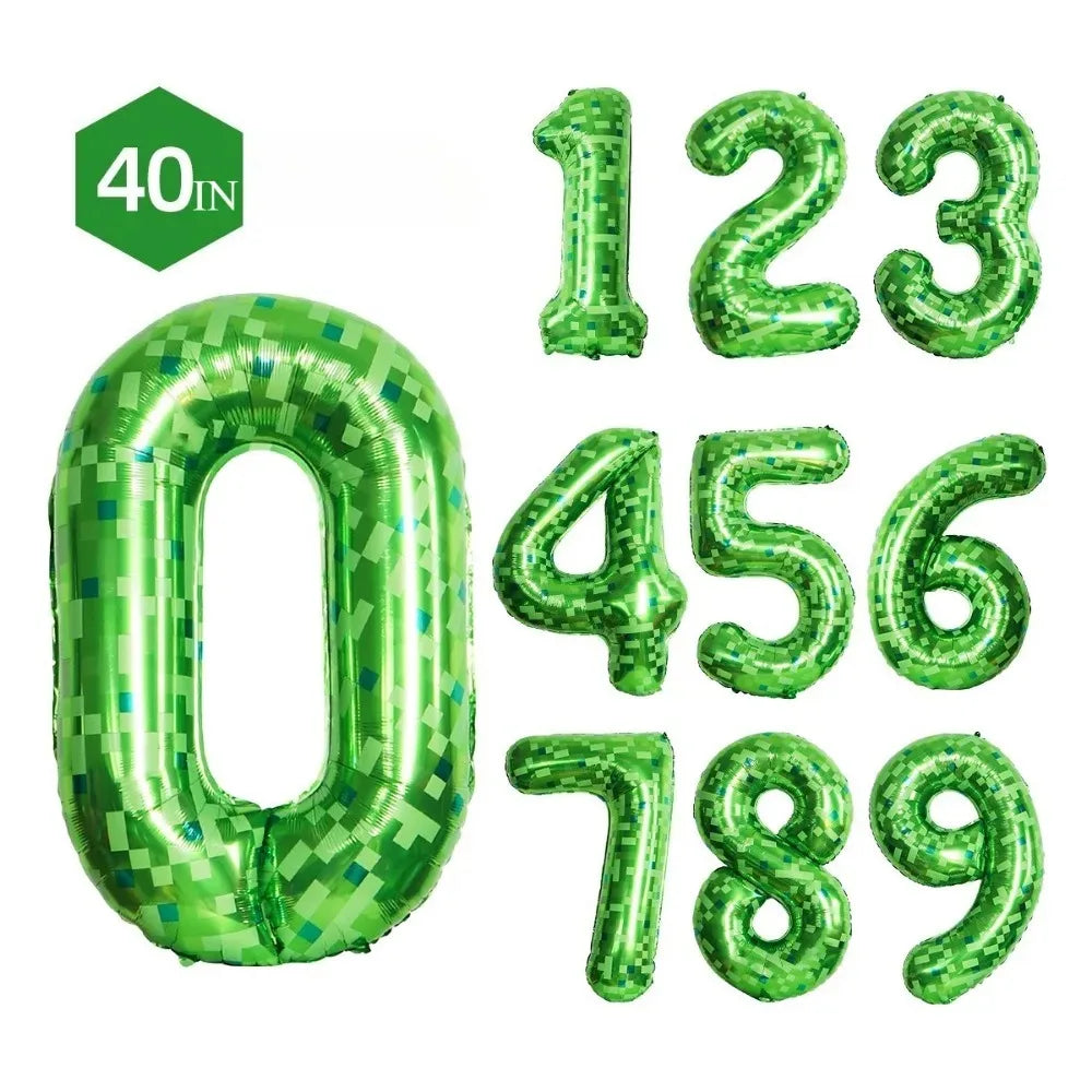 Giant Green Pixel Number Foil Balloon for Birthday Parties