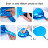 Various blue foil balloons, including air and helium filled ones, shown in different angles.