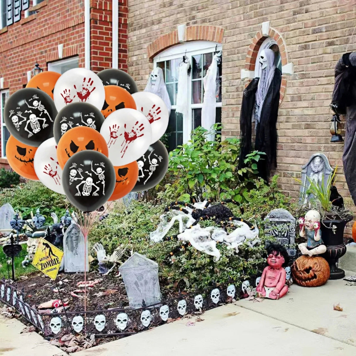 Scary Bloody Hand & Skull Latex Balloons (12-inch) for Halloween Party Decor