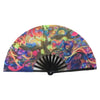UV fluorescent handheld folding fan with vibrant swirling colors and patterns