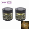 Two dark metal wall lanterns with intricate golden mandala patterns for garden and patio lighting