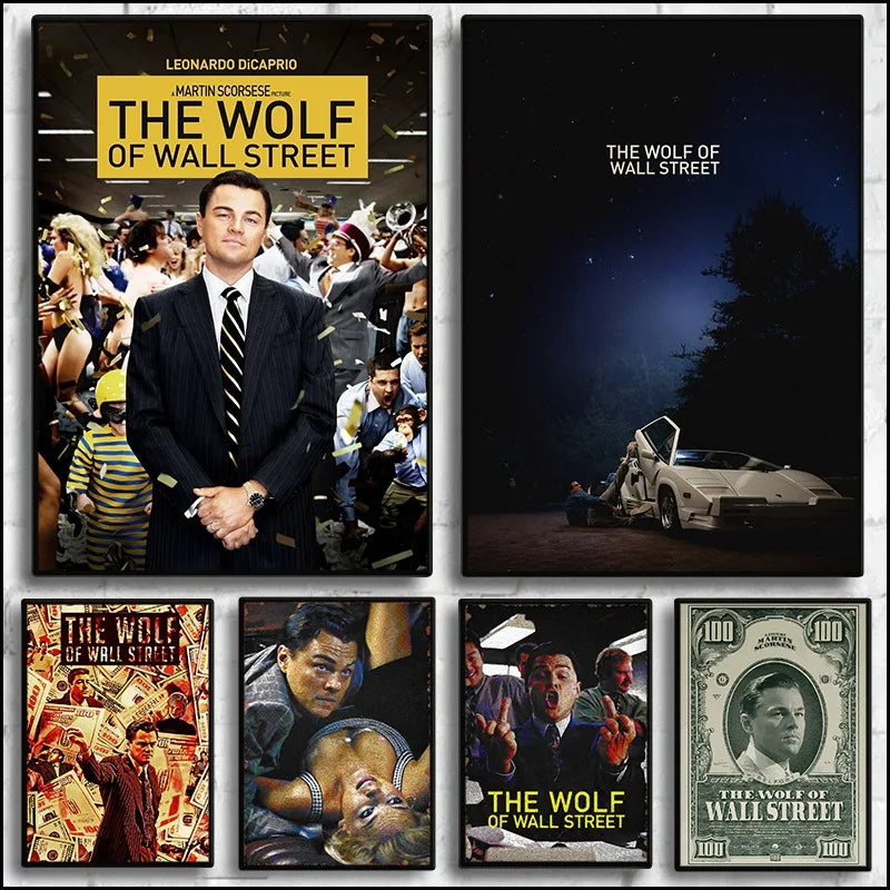A collage of various covers and promotional images for The Wolf of Wall Street movie.