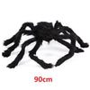 A large, black plush spider decoration used for Halloween