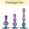 A set of three groovy wavy glass taper candle holders in shades of purple and blue.