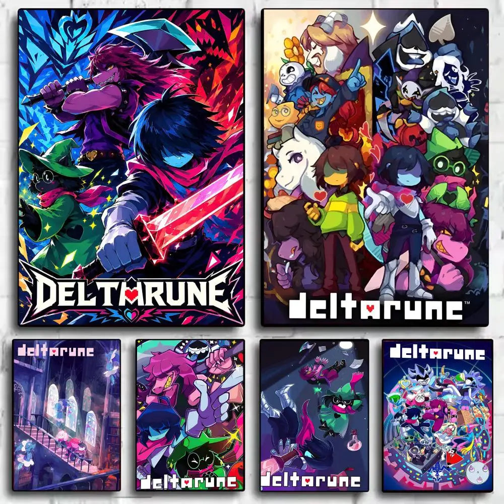A collection of Deltarune themed posters featuring characters and artwork.