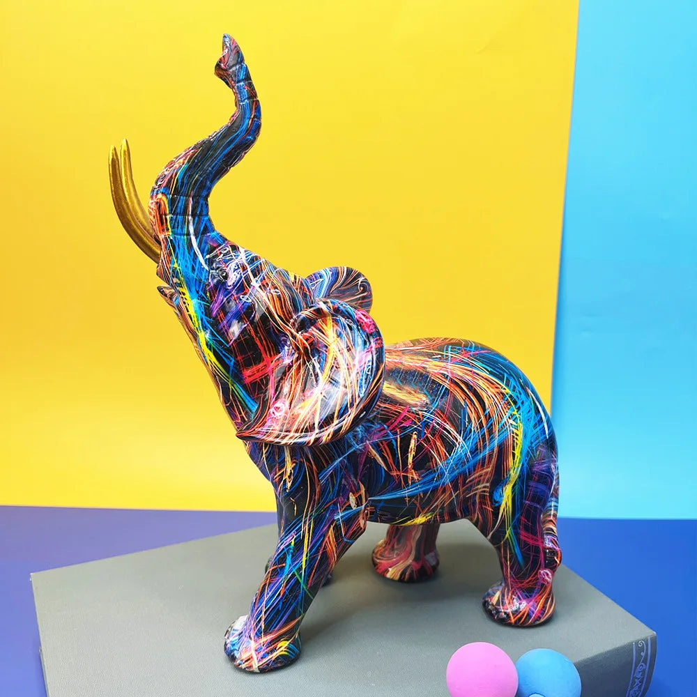 Colorful Elephant Resin Figurine for Home Decor