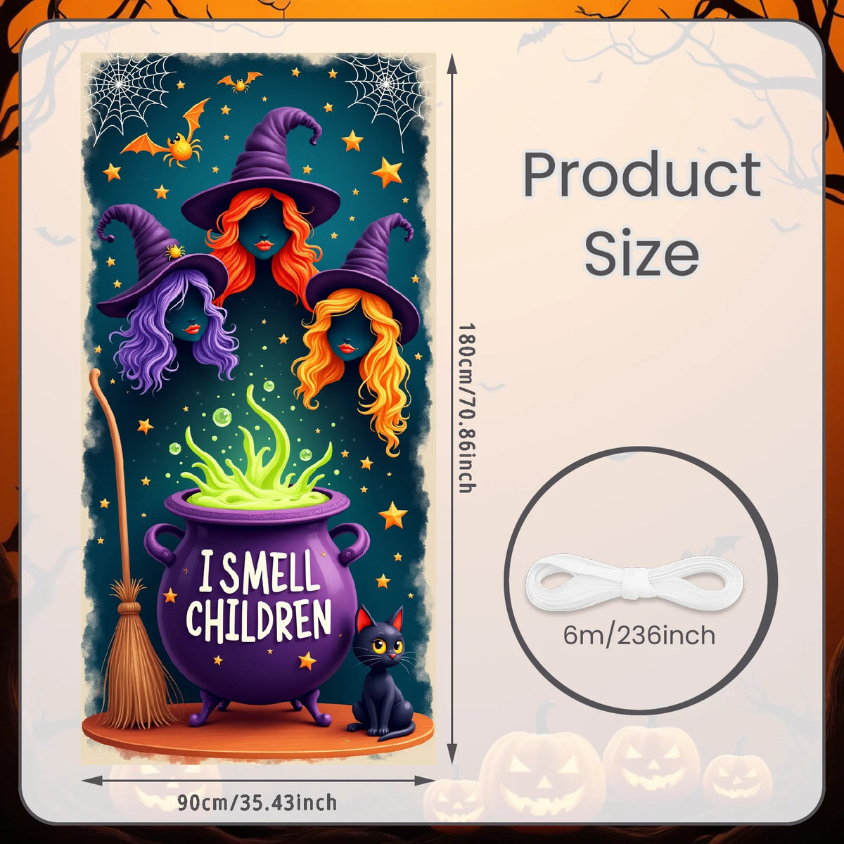 Large Halloween Witch Door Banner with Classic Spooky Design
