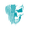 A teal skull design featuring a patriotic American flag pattern and stars.