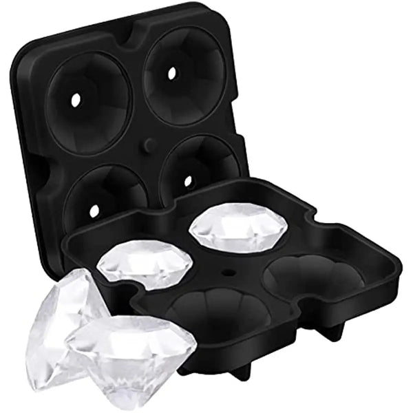 Black silicone ice mold set featuring skull, sphere, and diamond shapes for crafting