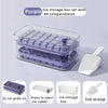 Purple ice storage box set with 64 compartments and an ice scoop shown next to the packaging.