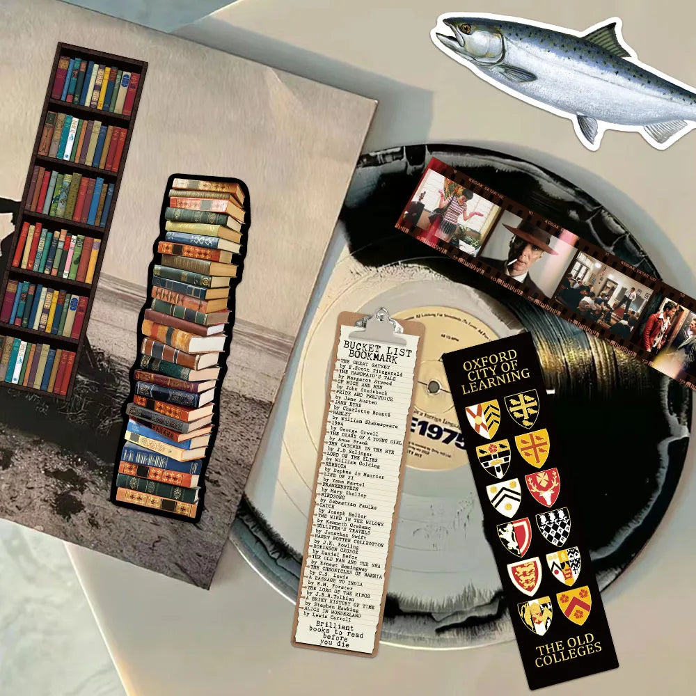 A set of decorative cartoon reading bookmarks featuring various designs and illustrations.