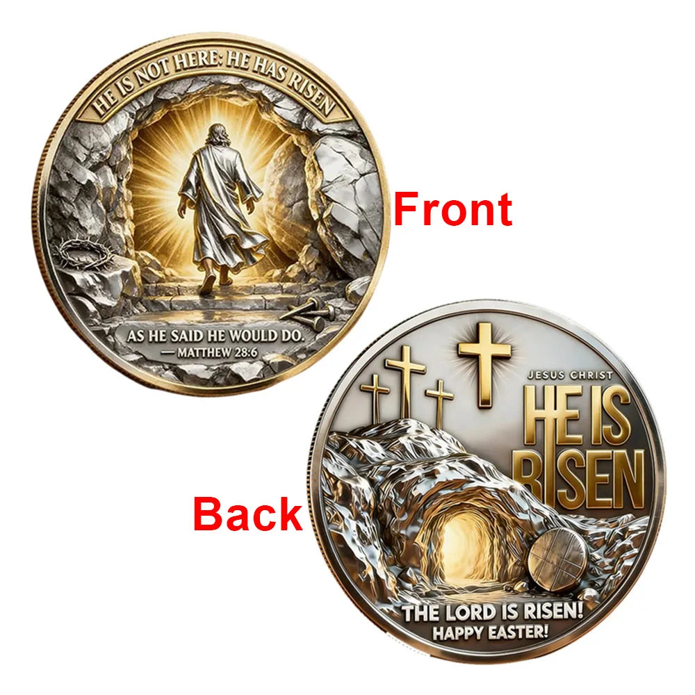Easter "The Lord Is Risen" Inspirational Coin — Faith & Prayer Keepsake