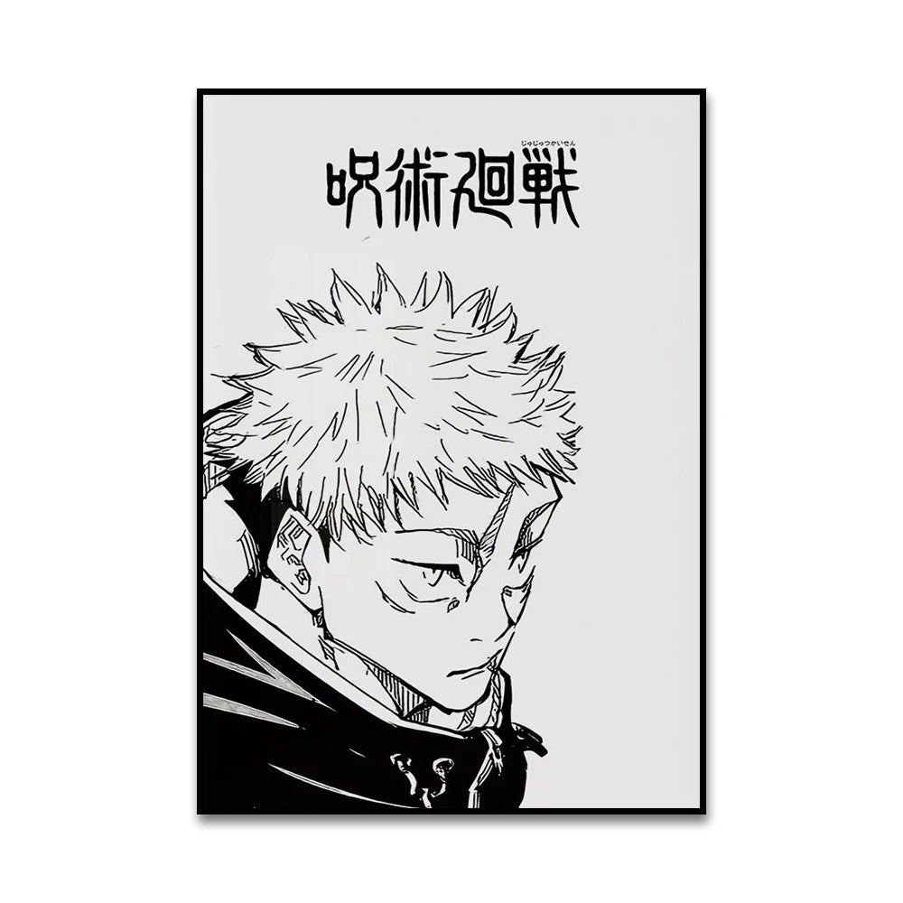 Ilustración estilo anime en blanco y negro de un personaje masculino con cabello rubio puntiagudo y mirada intensa.