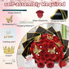 A self-assembly kit for a red glitter roses bouquet featuring flowers, ribbons, and wrapping paper.