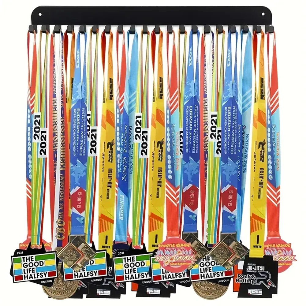 Marathon Medal Display Rack with 20 Hooks – Wall Mounted Medal Holder