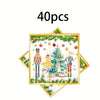 Watercolor paper napkins featuring a Christmas nutcracker design on a festive green and gold background.