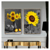 A framed vintage sunflower canvas wall art print featuring bright yellow sunflowers against a dark background.
