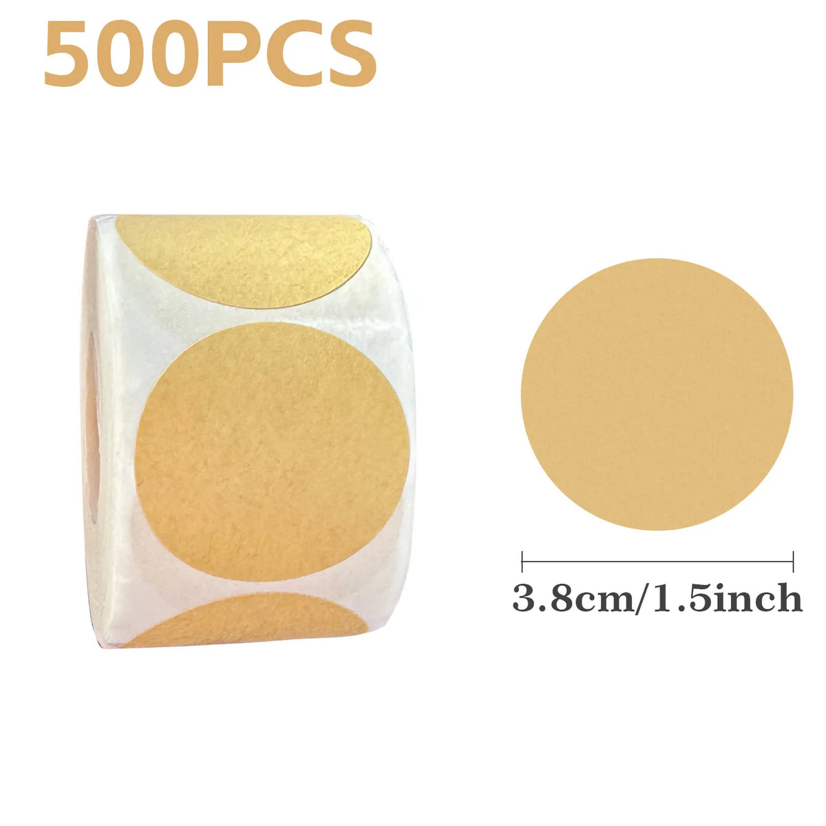 Roll of 500 personalized kraft paper seal labels for gift wrapping in a light tan color
