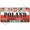 Vintage metal tin sign featuring major Polish cities and regions.