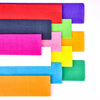 A collection of ten colored crepe papers in various shades including red, purple, green, yellow, and blue.