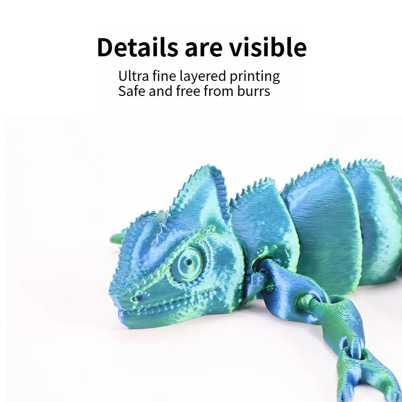 A detailed, teal-colored articulated 3D printed dragon lizard figurine.