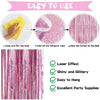 Instructions for installing a metallic foil tinsel fringe curtain on a wall.