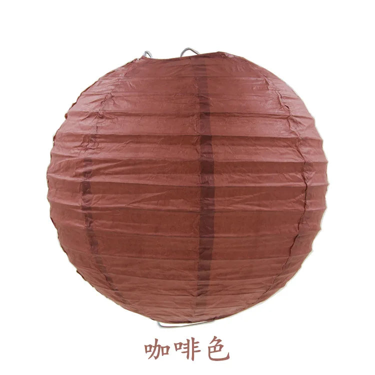 A round, reddish-brown paper lantern used for parties or weddings.