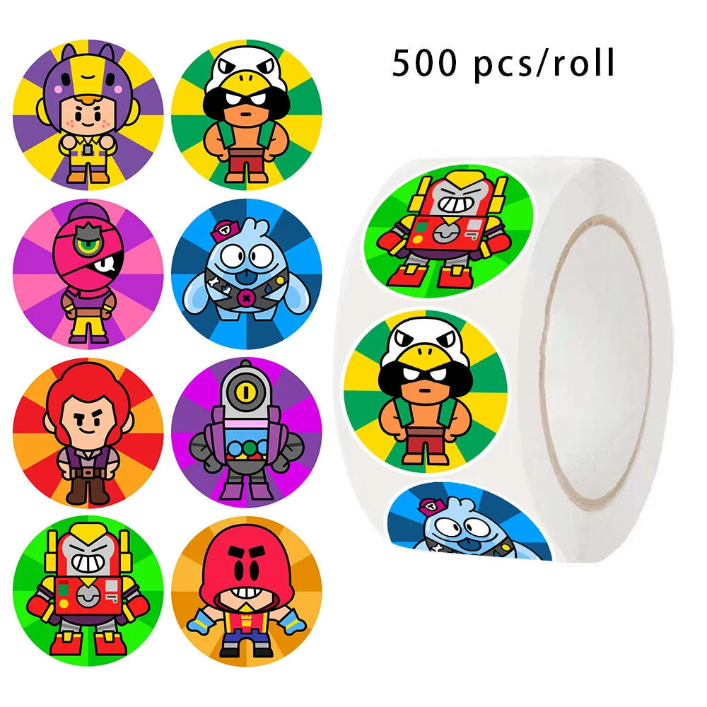 Roll of 500 pieces of happy birthday acrylic cake toppers featuring various cartoon characters