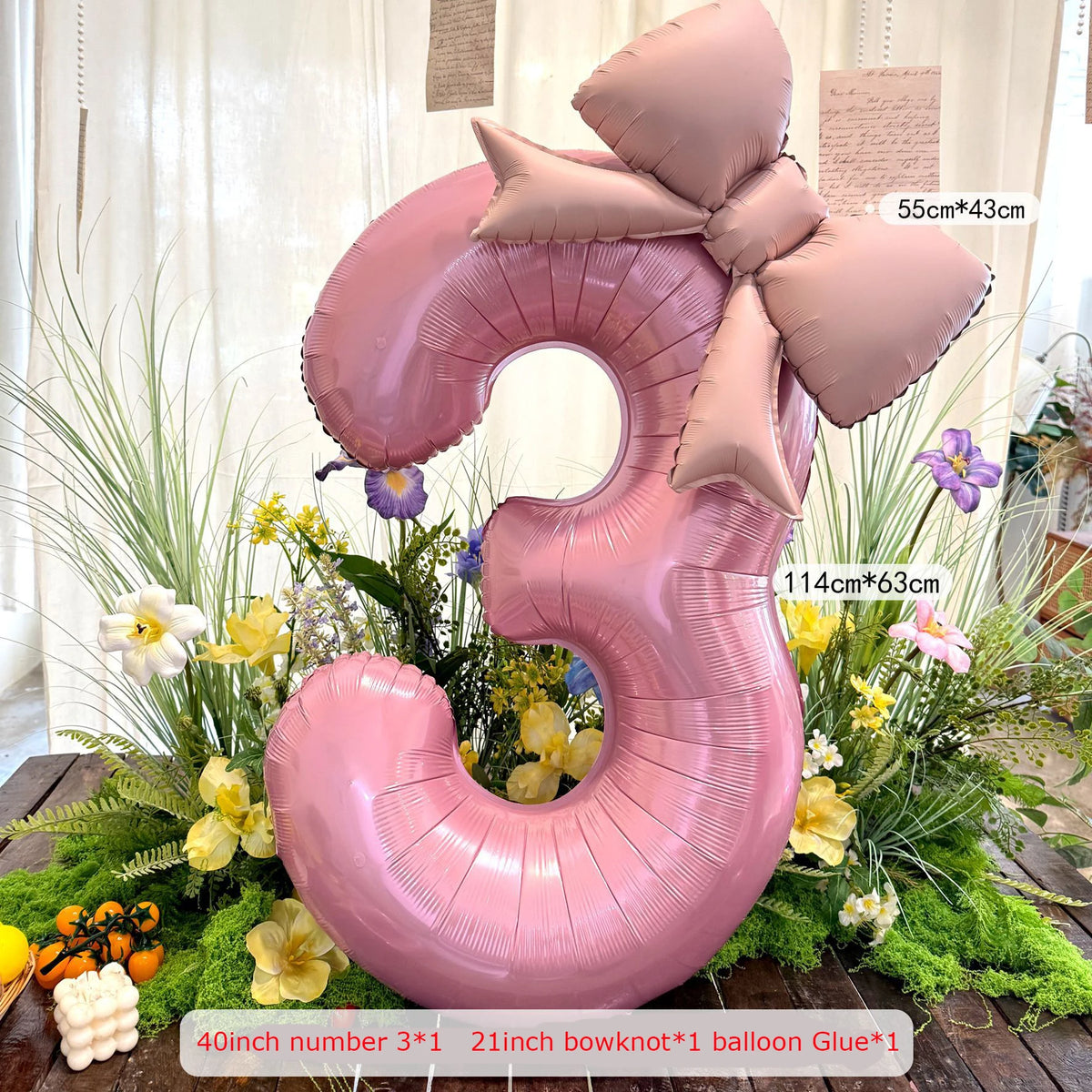 Pink Bowknot Number Foil Balloons – 40-Inch Party Decoration Set