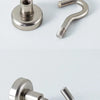 Two heavy duty stainless steel magnetic hooks, one flat and one curved, shown against a white background.