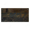 A rectangular wooden sign featuring horizontal planks of dark brown and black wood grain.