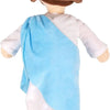 A plush doll depicting Jesus and the Virgin Mary, dressed in white robes and a blue shawl.