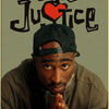 A portrait of a man wearing a dark cap and hoodie, with the text Poetic Justice in a distressed font above him.