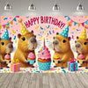 Cute Capybara Cartoon Birthday Party Backdrop