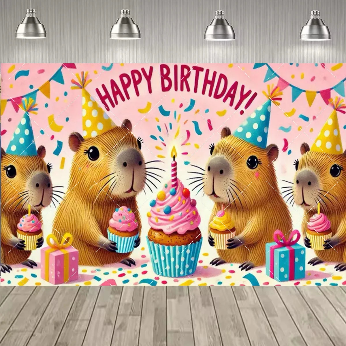 Cute Capybara Cartoon Birthday Party Backdrop