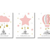 Set of three Islamic calligraphy art prints featuring clouds, stars, and a lightbulb design.