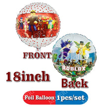 A set of foil balloons featuring characters from Roblox, including a front and back design.